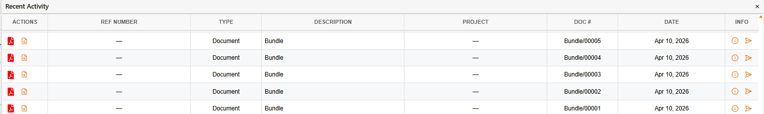 Recent Activity dialog